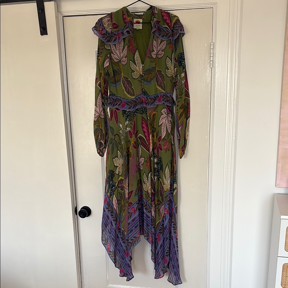 FARM Rio Asymmetrical Tiered Green and Purple Dress